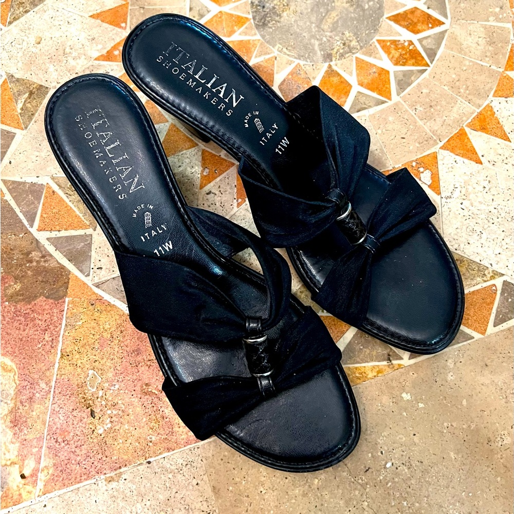 Italian black shoes sandals/slides silver accent women’s size 11W